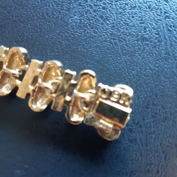 Signed JBK Gold Tone Clear Swarovski Crystal Linked Vintage Bracelet - Picture 6 of 10